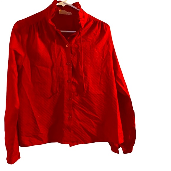 Vintage Ruffle Blouse by Miss Tee β Made in Canada π¨π¦ (Size M/L, Red) - Picture 2 of 7